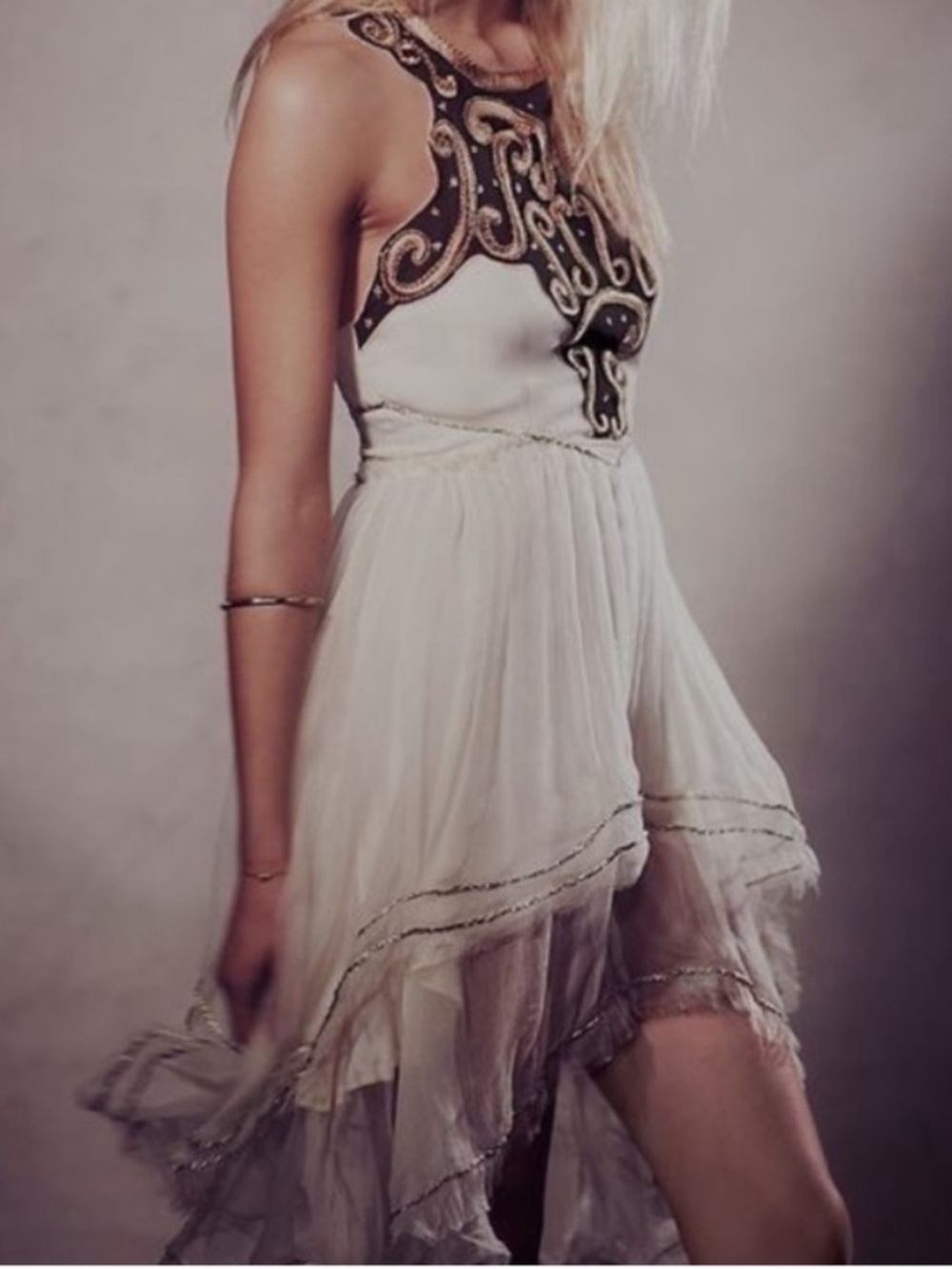 Free People Filigree Whimsy Embellished Fairycore Handkerchief Dress Sz 8 NWT
